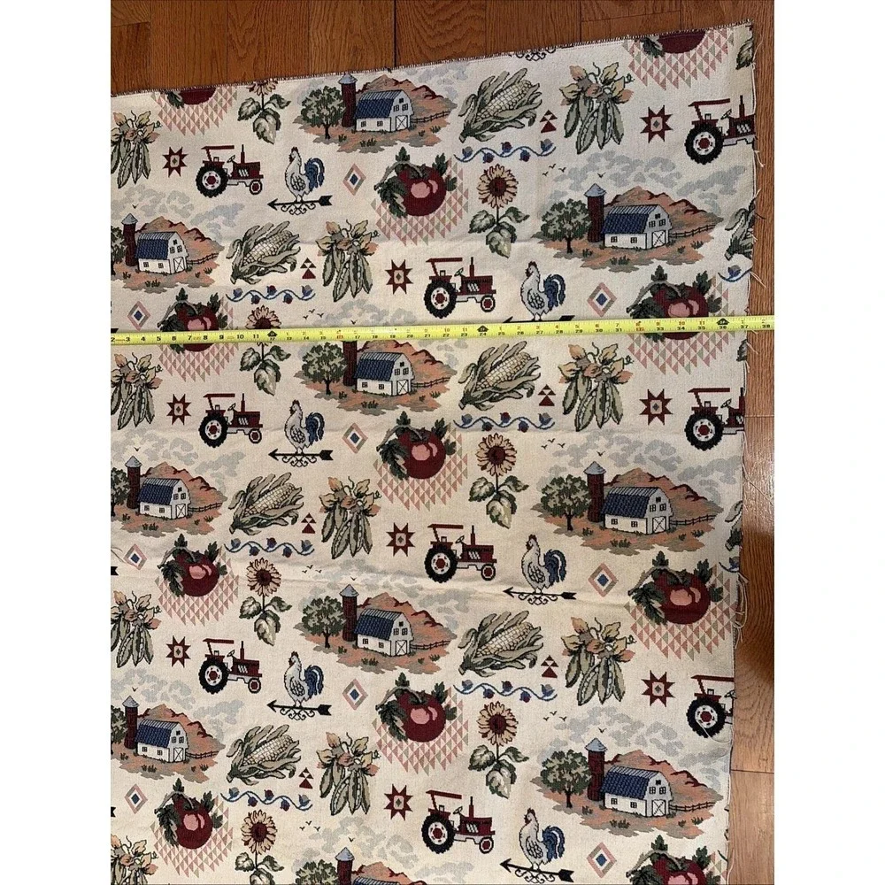 Vintage Farmhouse Tapestry Fabric Panel‎ Farm Barn Tractor Rooster 60x45